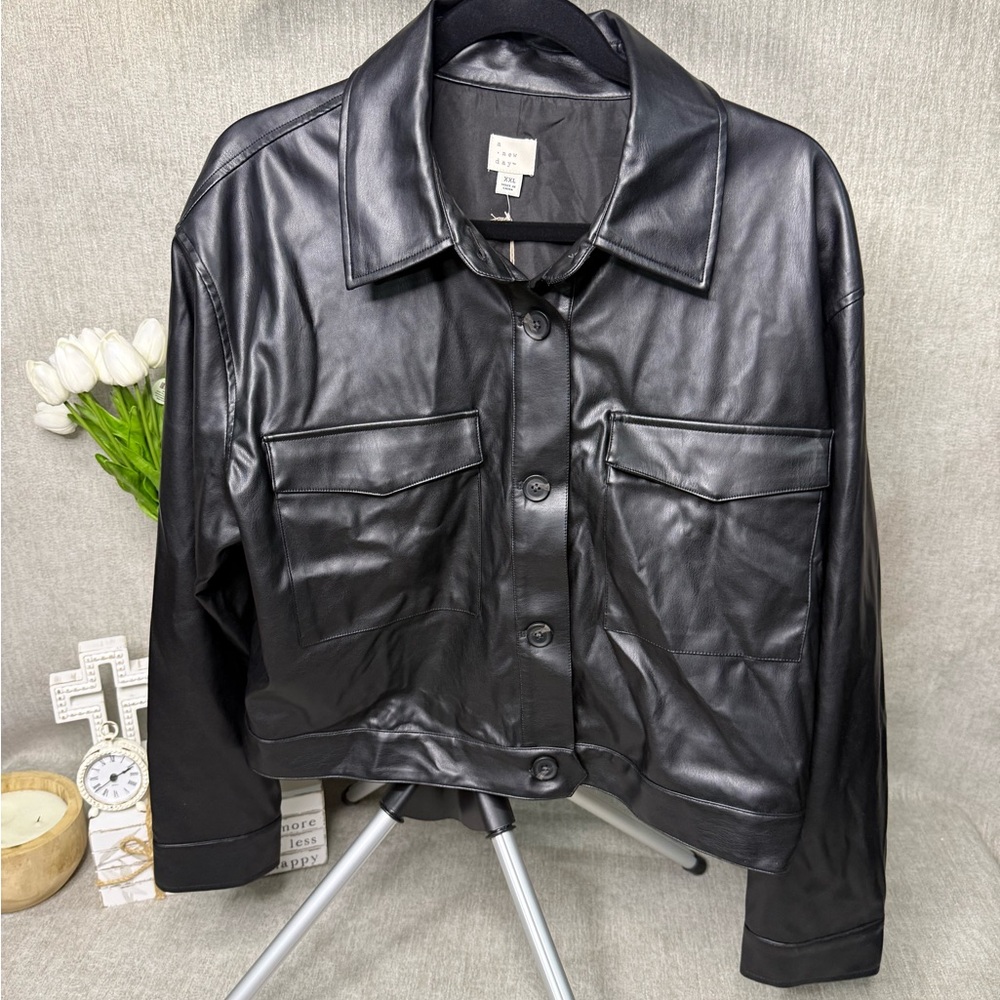 NWT A New Day Black Faux Leather Jacket XXL